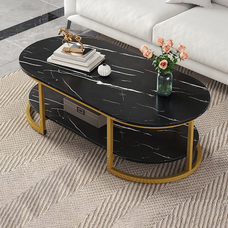 Glam Style Coffee Table Oval Slate Single Coffee Cocktail Table