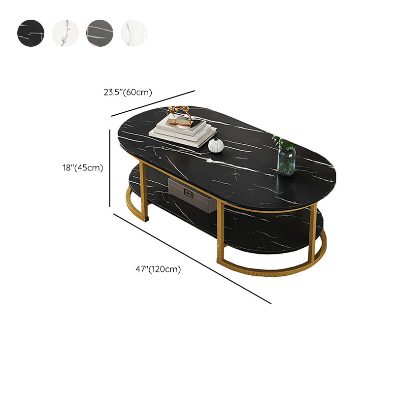 Glam Style Coffee Table Oval Slate Single Coffee Cocktail Table