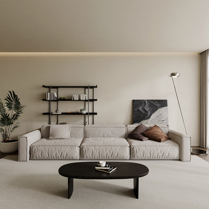 Solid Wood Single Coffee Table Modern Oval Cocktail Table with 2 Legs
