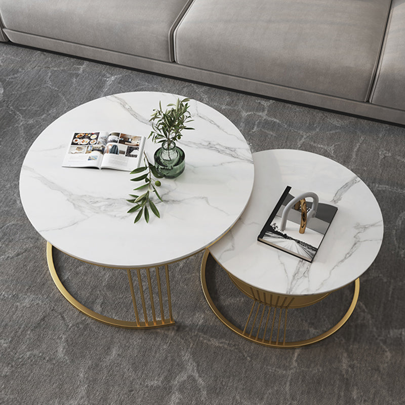 Contemporary Coffee Table Set Round White 2-Piece Coffee Cocktail Table
