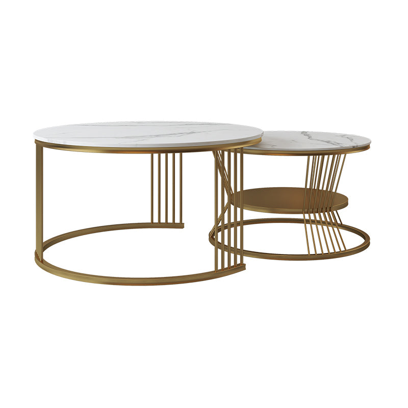 Contemporary Coffee Table Set Round White 2-Piece Coffee Cocktail Table