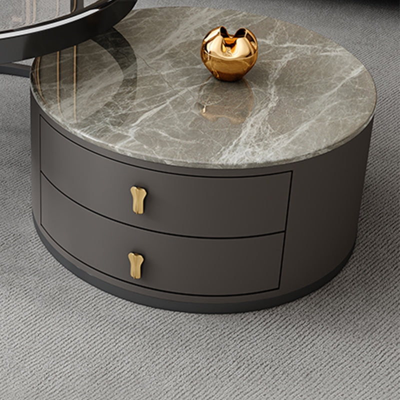 No Distressing Stone Coffee Table Frame Round Nesting Coffee Table Set with 2 Drawers