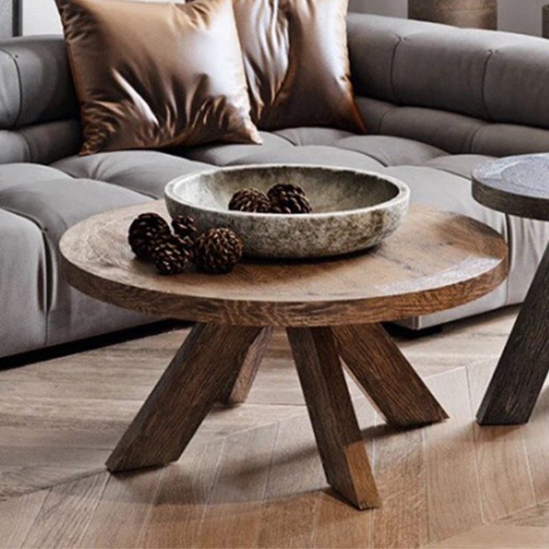 15"H Contemporary Coffee Table Solid Wood Round Coffee Cocktail Table