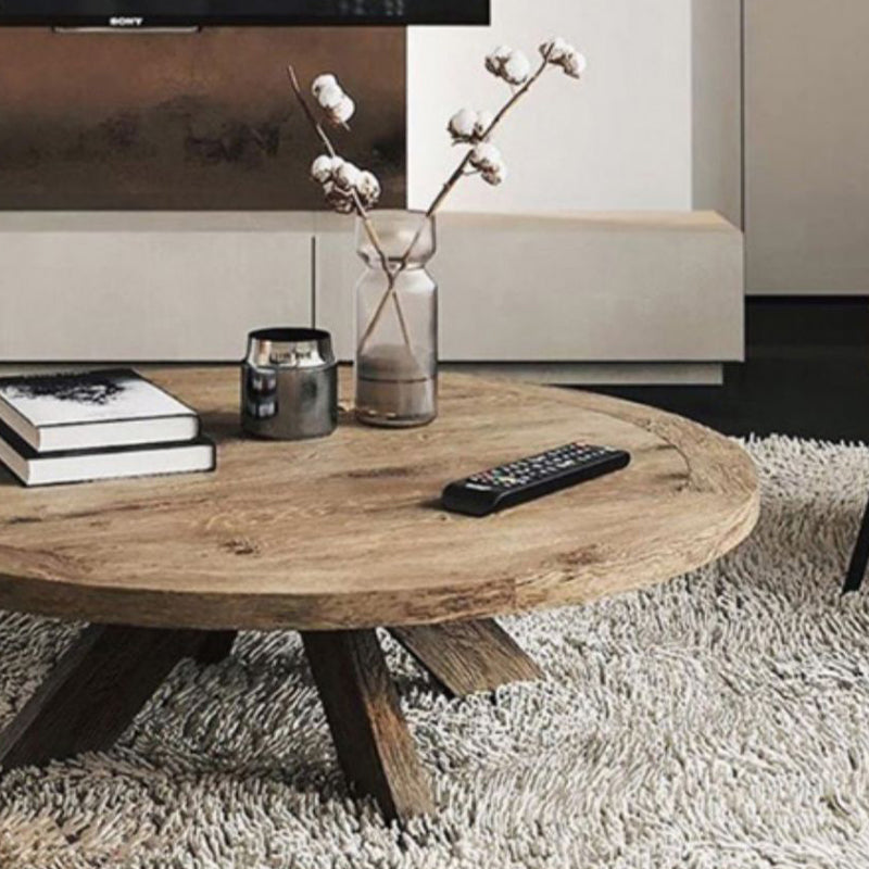 15"H Contemporary Coffee Table Solid Wood Round Coffee Cocktail Table