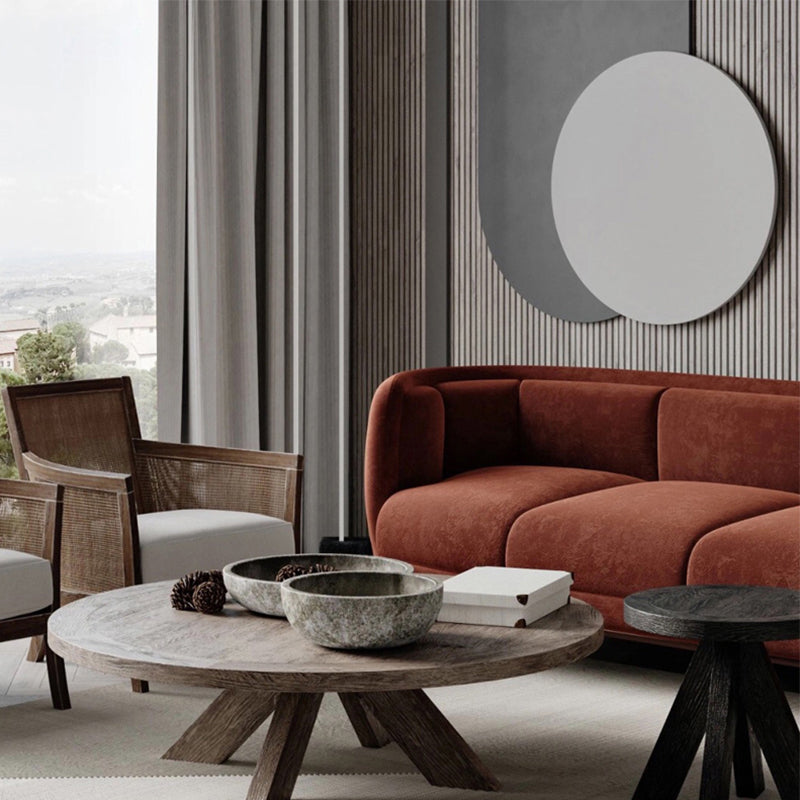 15"H Contemporary Coffee Table Solid Wood Round Coffee Cocktail Table