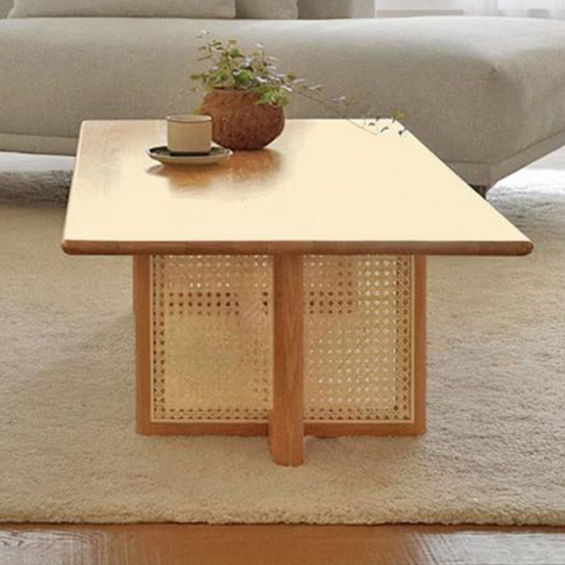 12"H Contemporary Coffee Table Rectangle Solid Wood Single Cocktail Table