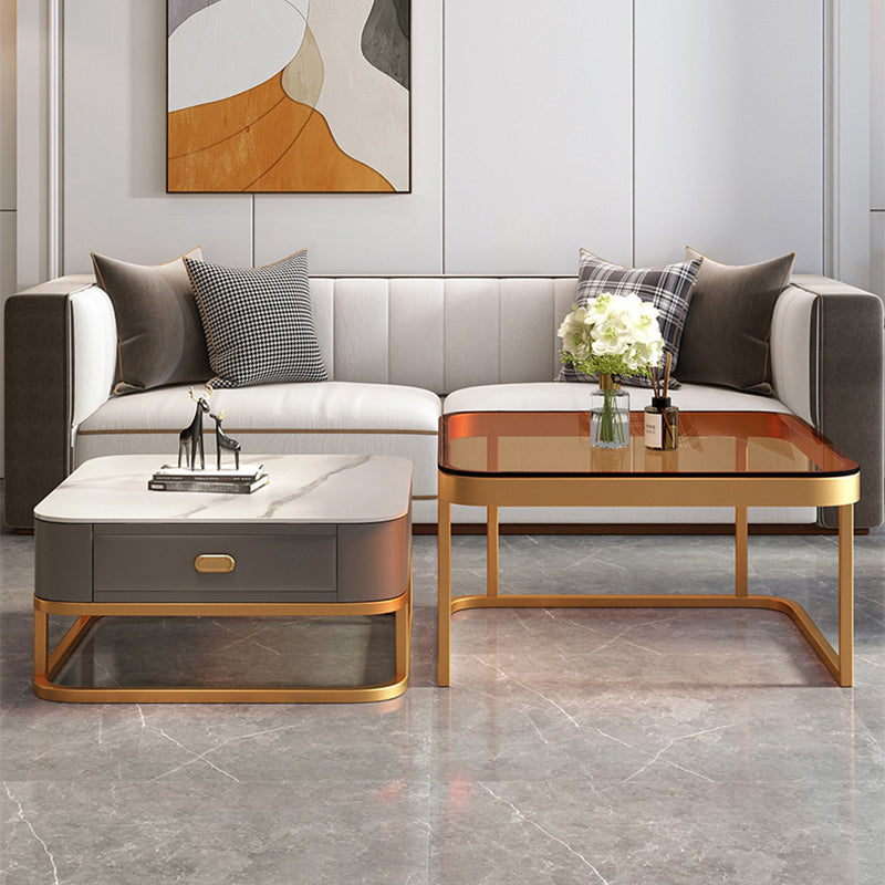 Glam Coffee Table Set Frame Square 2-Piece Coffee Cocktail Table