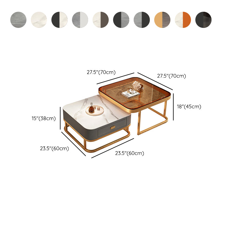 Glam Coffee Table Set Frame Square 2-Piece Coffee Cocktail Table