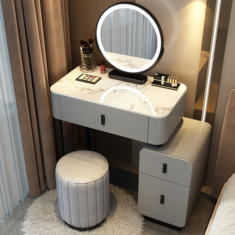 Mirror & 3 Drawers Wood Makeup Vanity Stone Top Dressing Table