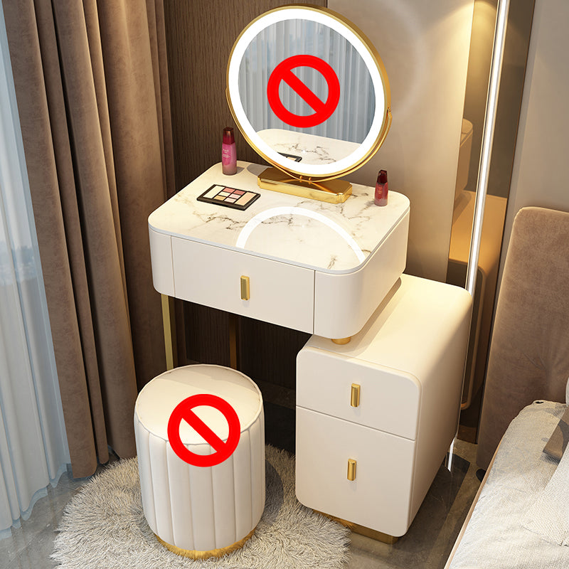 Mirror & 3 Drawers Wood Makeup Vanity Stone Top Dressing Table