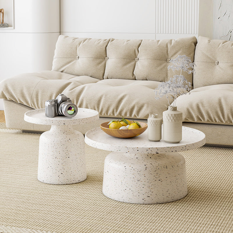 Modern Round Tray Top Cocktail Table Steel Pedestal Coffee Table