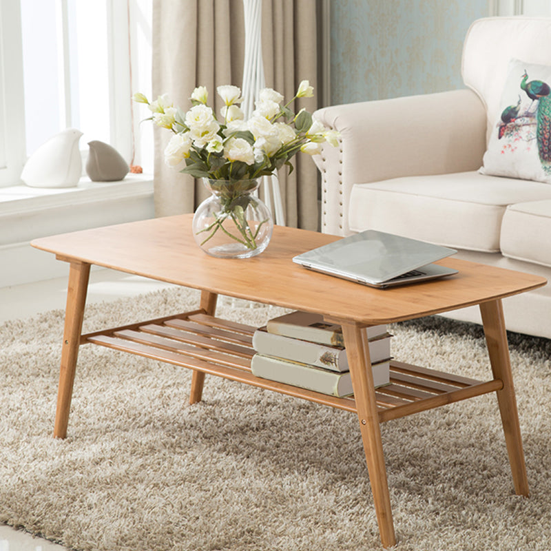 4 Legs Coffee Table Modern Wood Oval Cocktail Table with Shelf
