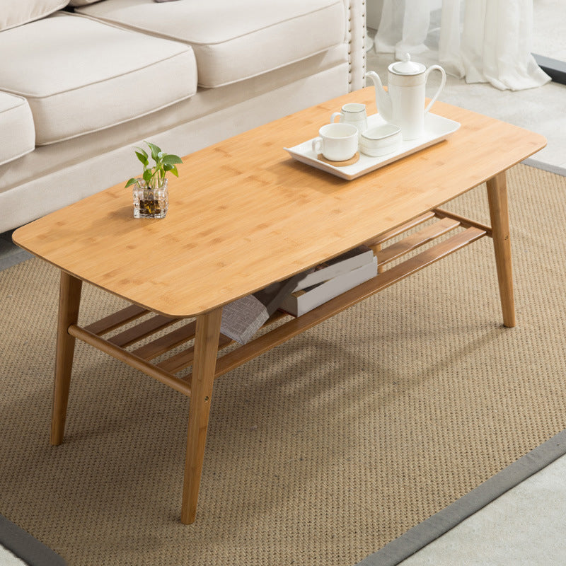 4 Legs Coffee Table Modern Wood Oval Cocktail Table with Shelf