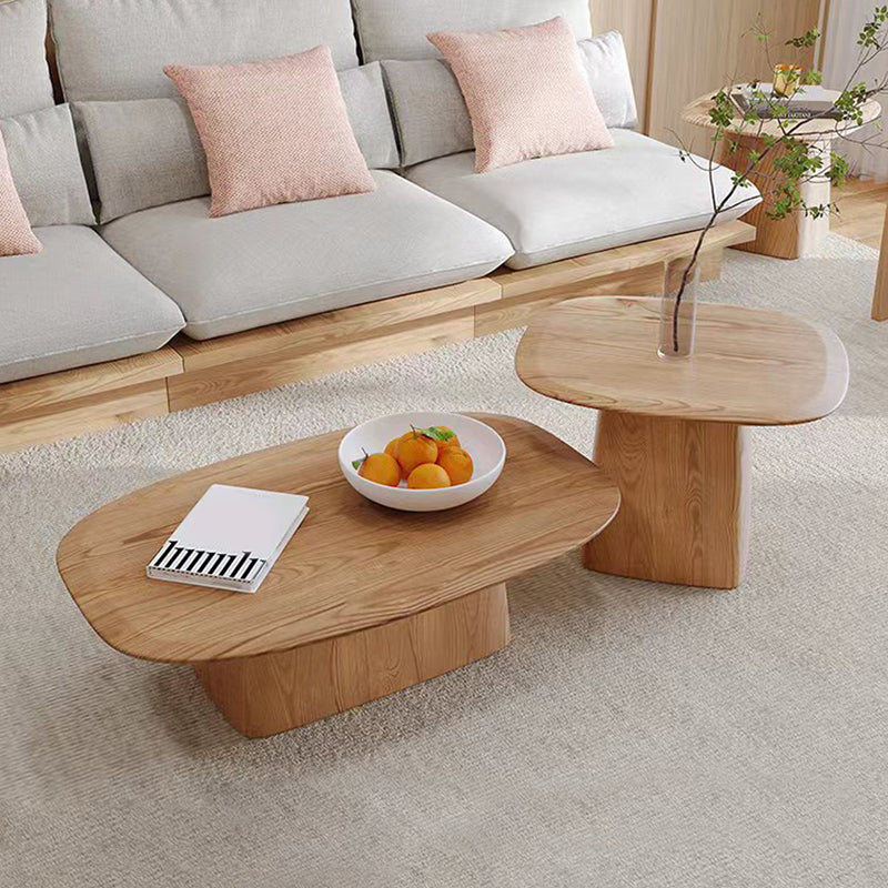 Contemporary Solid Wood Oval Cocktail Table Pedestal Coffee Table