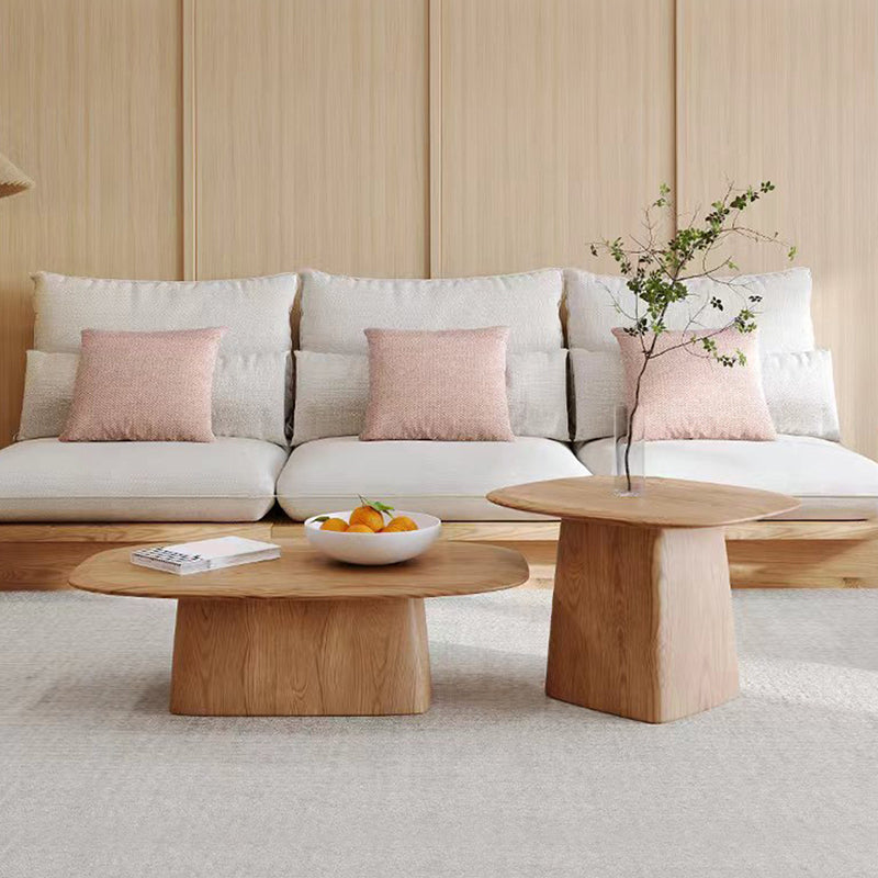 Contemporary Solid Wood Oval Cocktail Table Pedestal Coffee Table