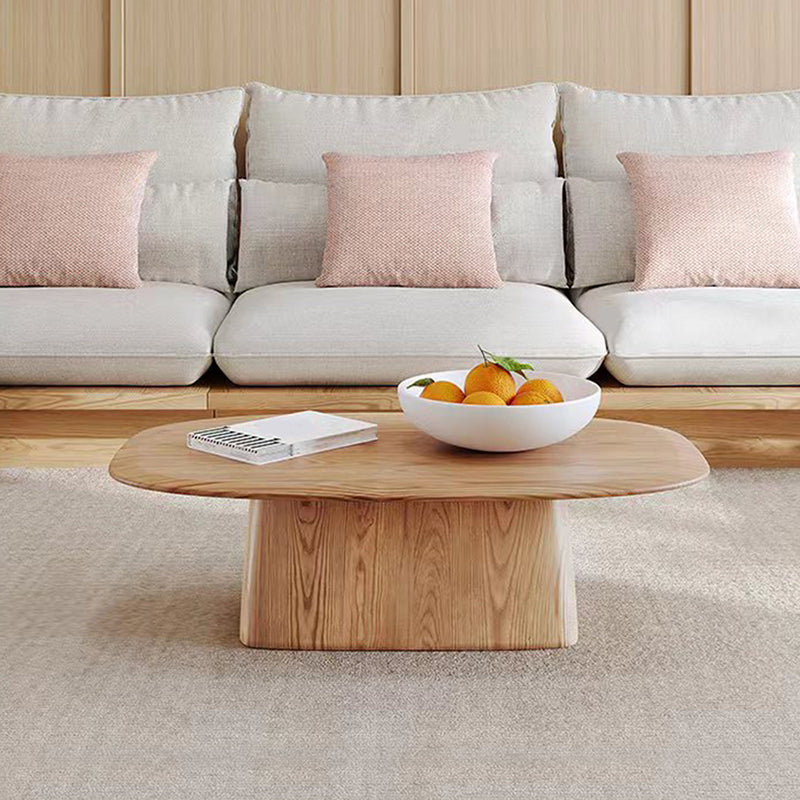 Contemporary Solid Wood Oval Cocktail Table Pedestal Coffee Table