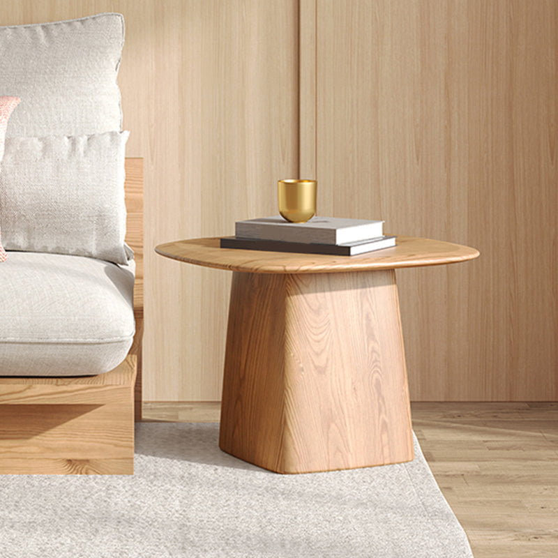 Contemporary Solid Wood Oval Cocktail Table Pedestal Coffee Table