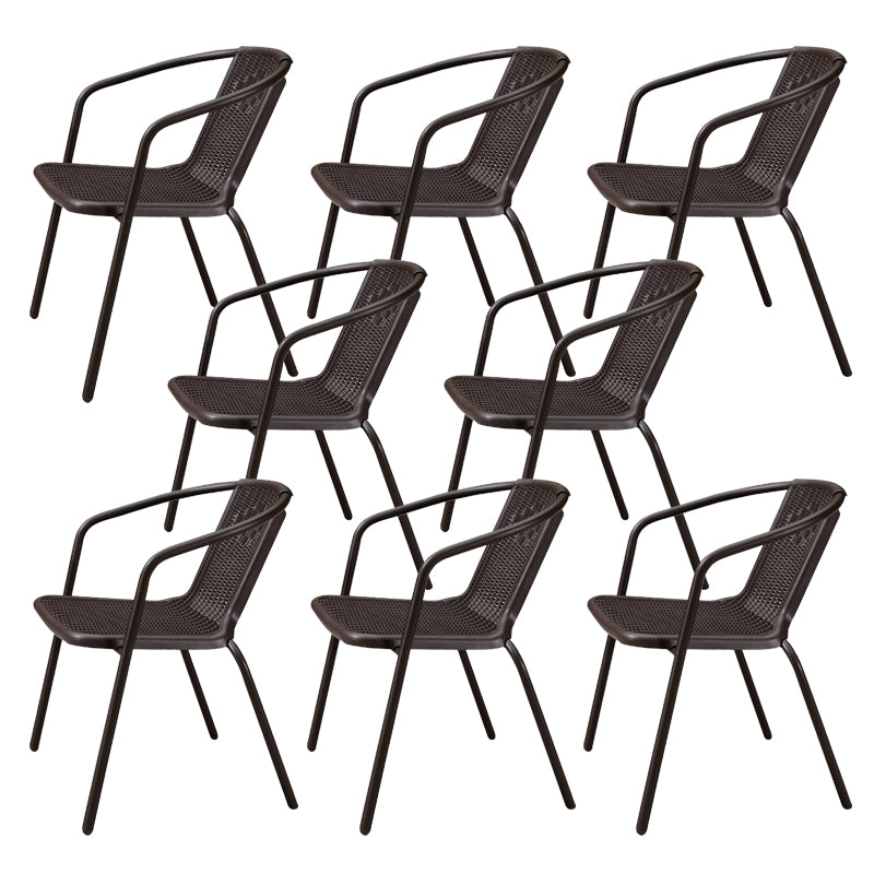 Tropical Brown Rattan Armed Chairs with Arm Patio Dining Chair
