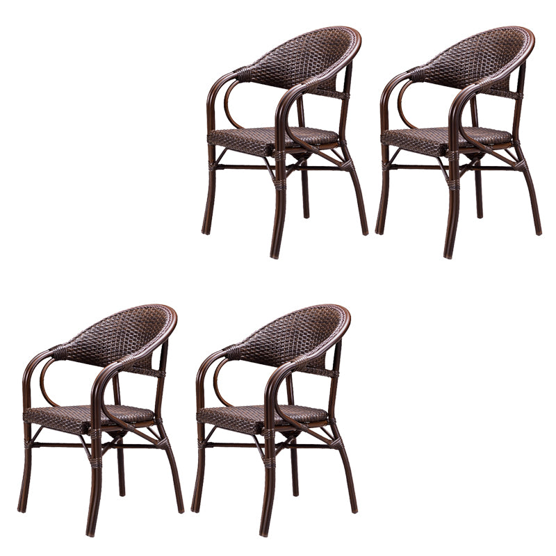 Tropical Rattan Brown Armed Chairs with Arm Patio Dining Chair