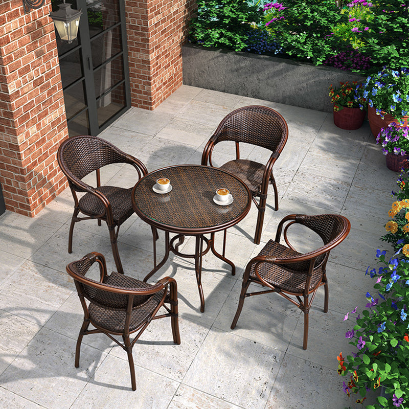 Tropical Rattan Brown Armed Chairs with Arm Patio Dining Chair