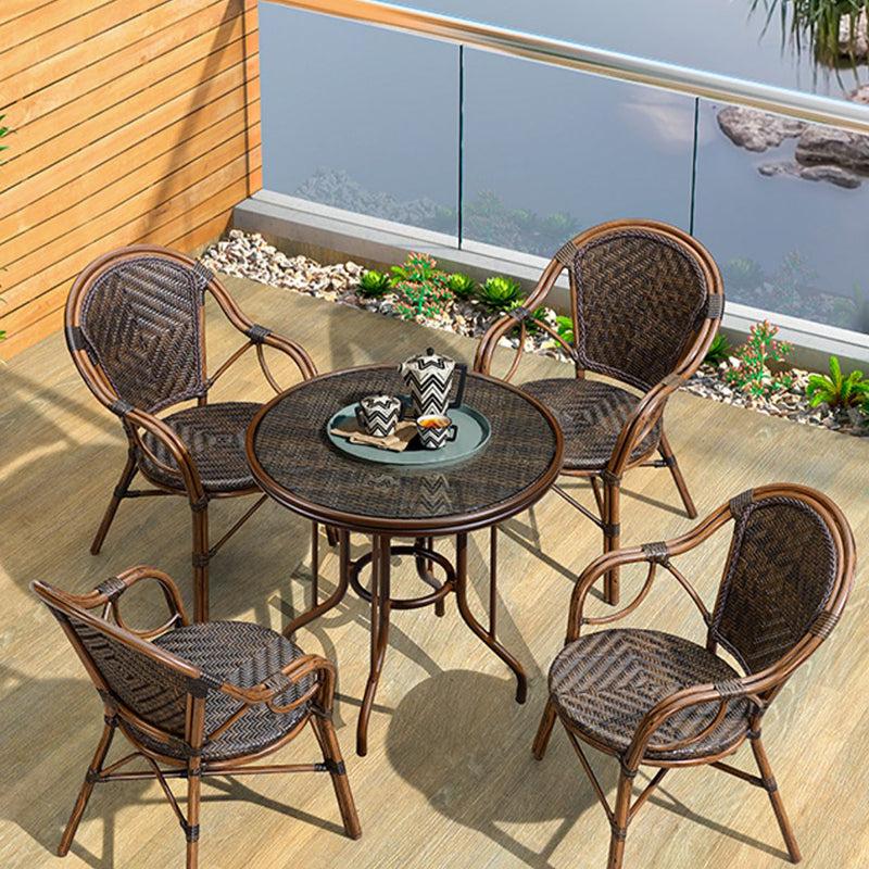 Tropical Rattan Brown Armed Chairs with Arm Patio Dining Chair