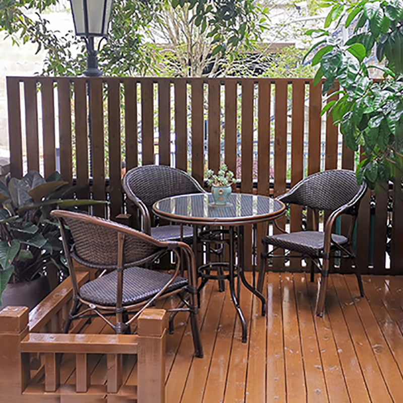 Tropical Rattan Brown Armed Chairs with Arm Patio Dining Chair