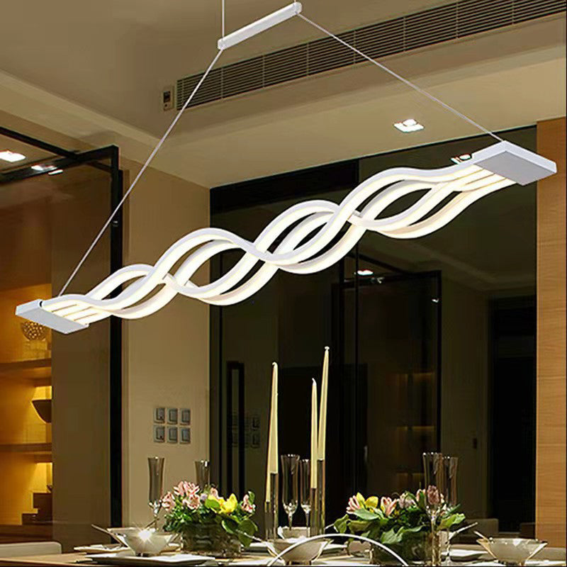 Linear Island Lighting Contemporary Metal Chandelier Light in White