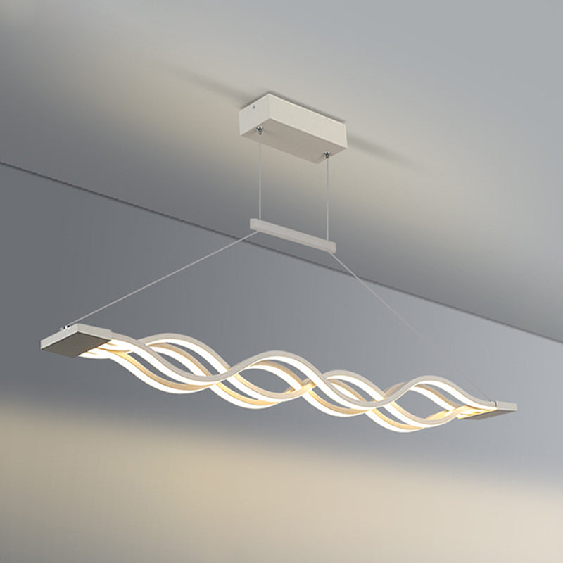 Linear Island Lighting Contemporary Metal Chandelier Light in White