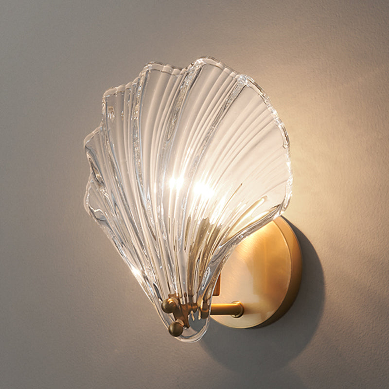 Nordic Style Wall Light Shell Shape Wall Lamp with Glass Shade for Bedroom