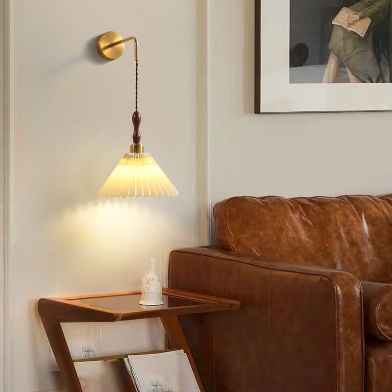 Nordic Style Wall Light Cone Shape Wall Lamp with Fabric Shade for Bedroom