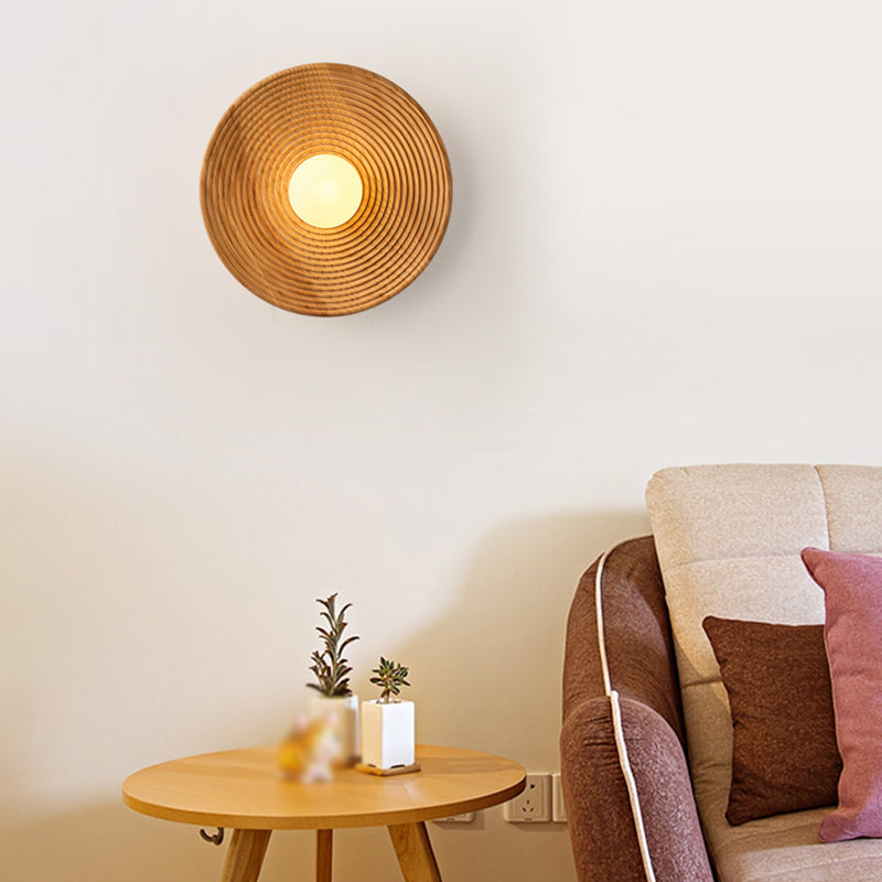Modern Simple Wooden Wall Light Circle Shape Wall Lamp for Living Room