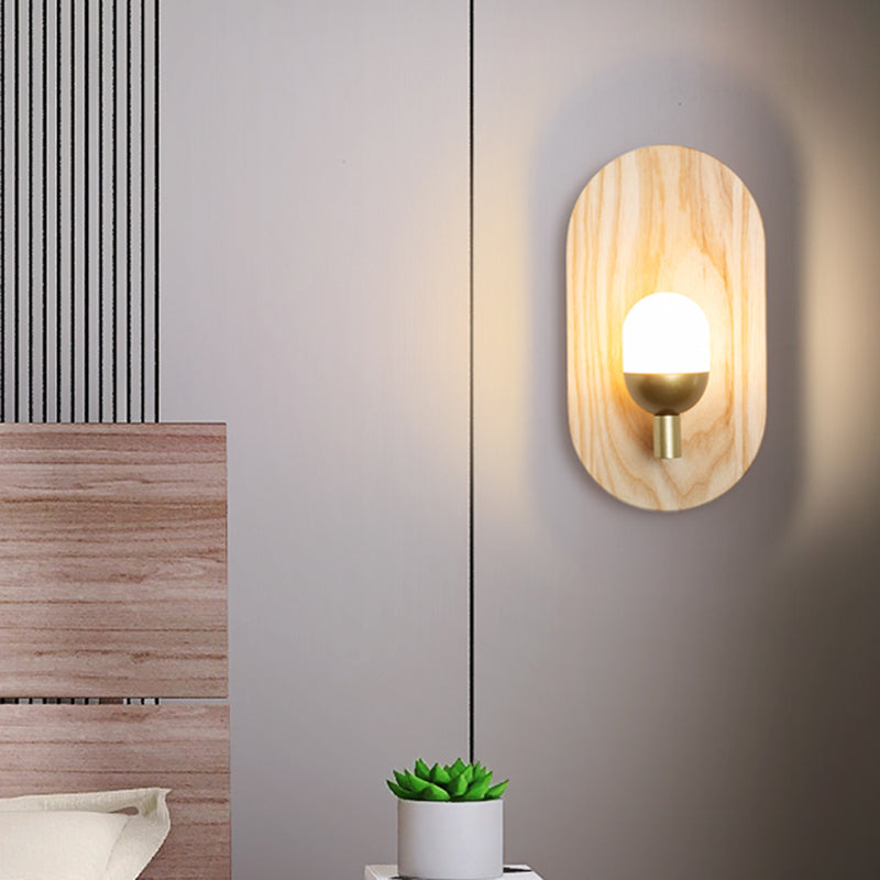 Modern Simple Wall Mount Light Ellipse Shape Wooden Wall Lamp for Bedroom