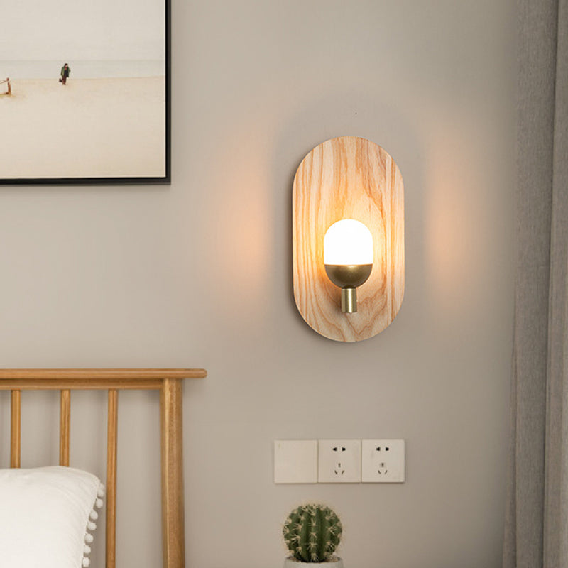 Modern Simple Wall Mount Light Ellipse Shape Wooden Wall Lamp for Bedroom