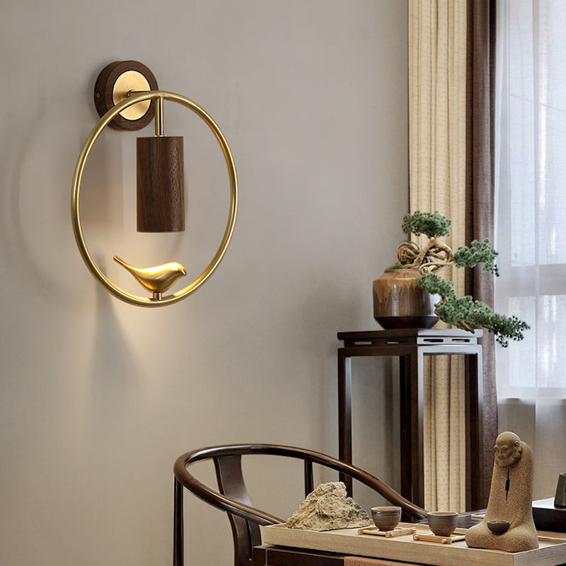 Modern Simple Wooden Wall Light Round Shape Wall Lamp for Living Room