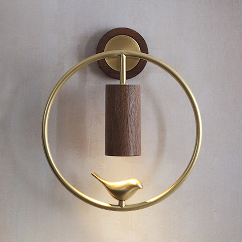 Modern Simple Wooden Wall Light Round Shape Wall Lamp for Living Room