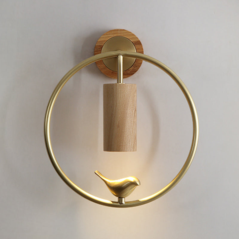 Modern Simple Wooden Wall Light Round Shape Wall Lamp for Living Room