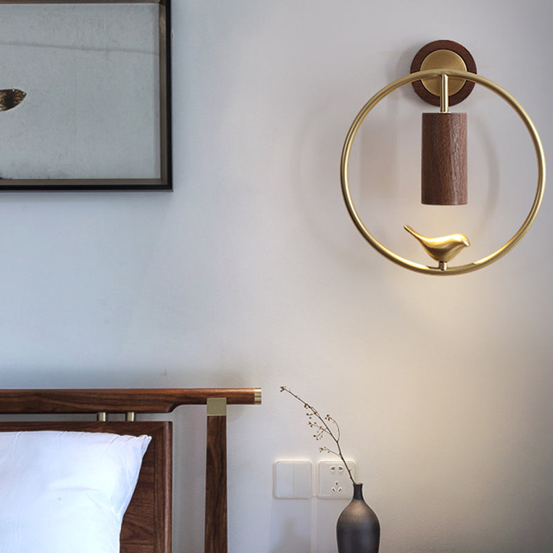 Modern Simple Wooden Wall Light Round Shape Wall Lamp for Living Room