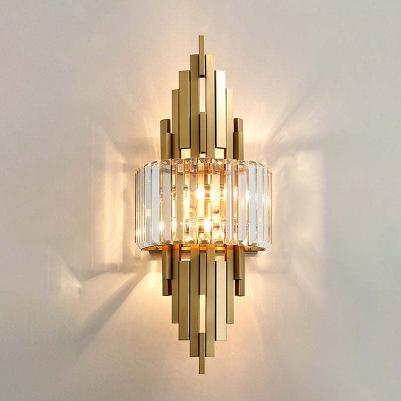2-Light Modern Golden Wall Mounted Sconce Unique Crystal Wall Light for Foyer