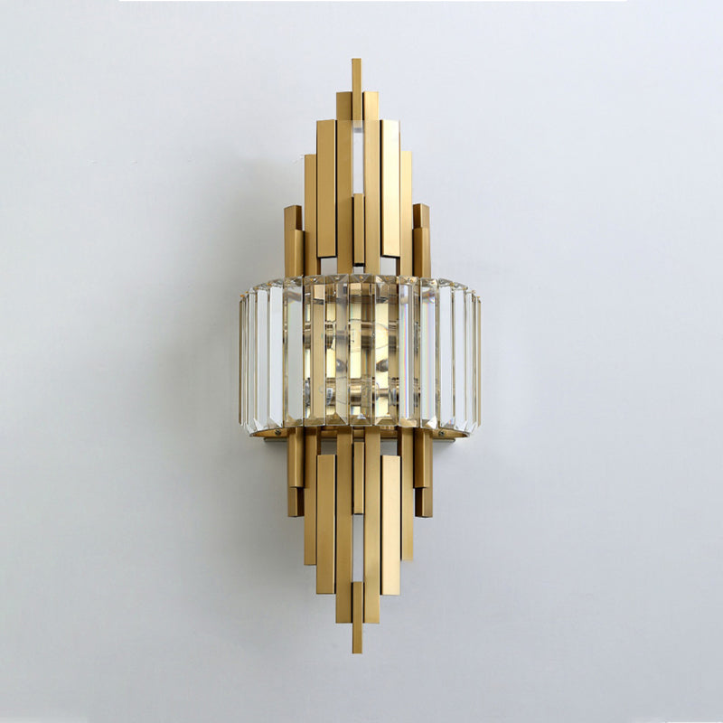 2-Light Modern Golden Wall Mounted Sconce Unique Crystal Wall Light for Foyer