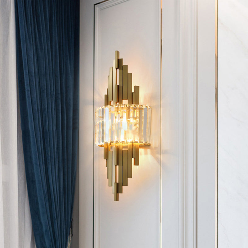 2-Light Modern Golden Wall Mounted Sconce Unique Crystal Wall Light for Foyer