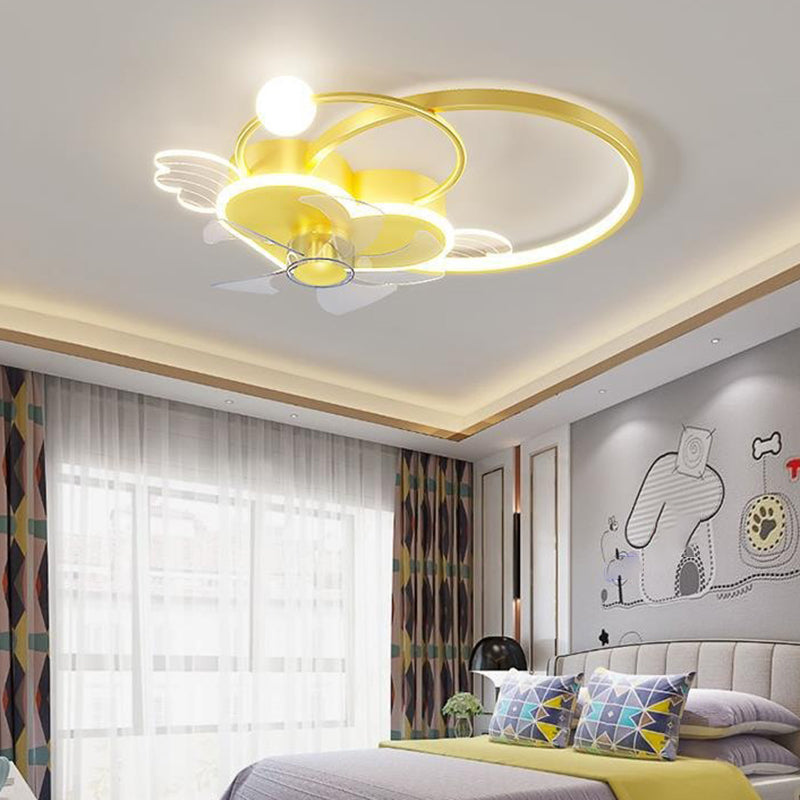 Polish Finish LED Ceiling Fan 7-Blade Children Fan with Light for Home