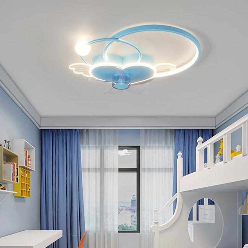 Polish Finish LED Ceiling Fan 7-Blade Children Fan with Light for Home