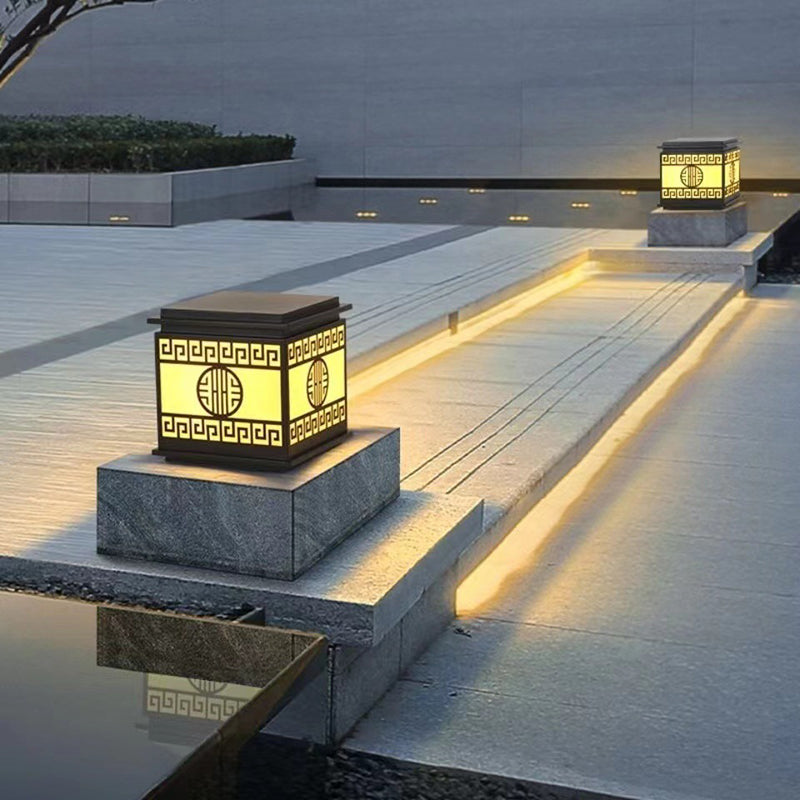 Contemporary Pillar Lamp Metal Outdoor Lamp with Acrylic Shade for Garden