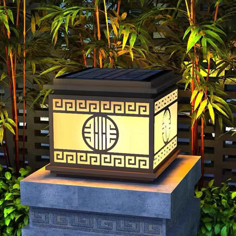 Contemporary Pillar Lamp Metal Outdoor Lamp with Acrylic Shade for Garden