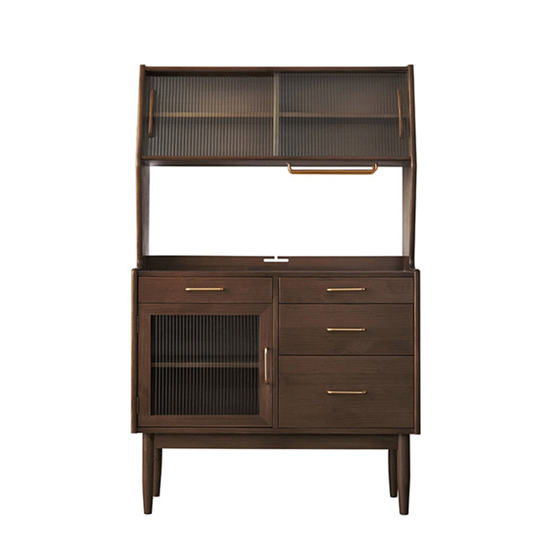 Contemporary Dining Hutch Pine Glass Doors Storage Cabinet for Living Room