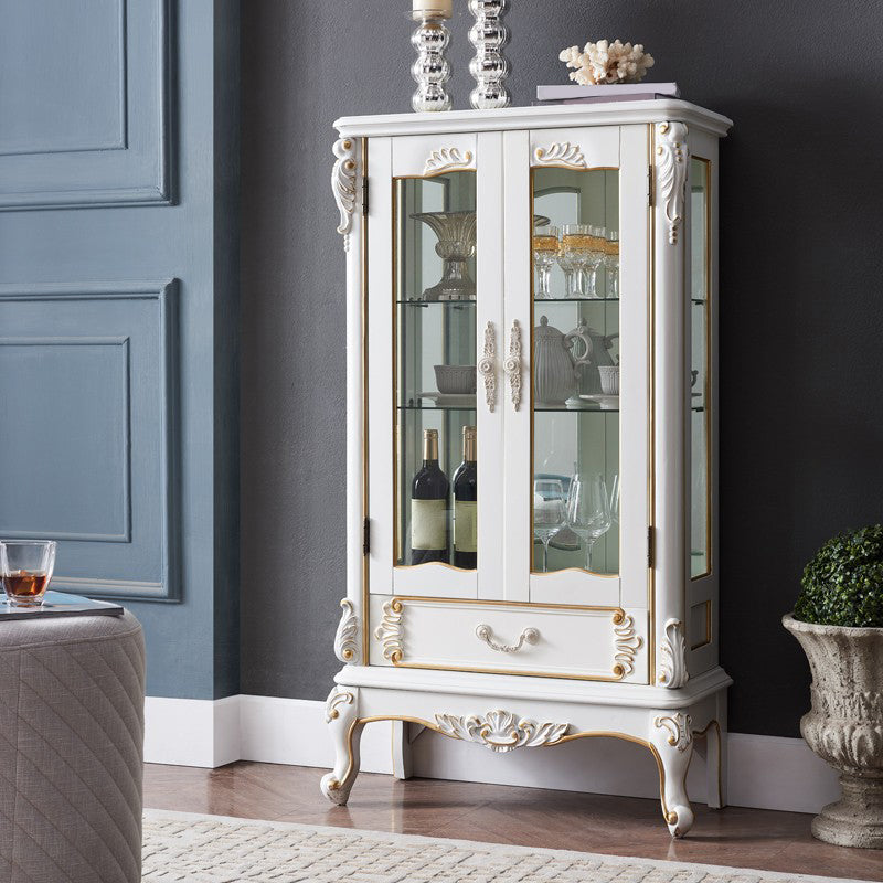 Traditional Curio Cabinet Wood Glass Doors Hutch Buffet for Dining Room