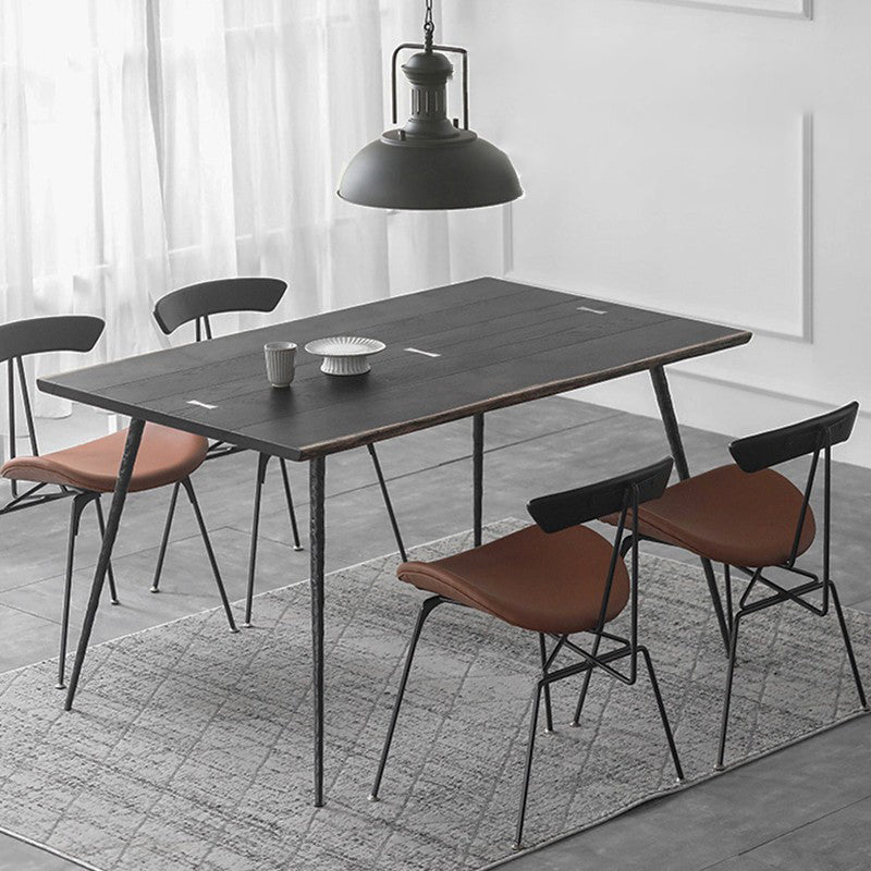 Black Oak Wood Dining Table Set 1/2/5 Pcs Industrial Metal Dinette Set for Home