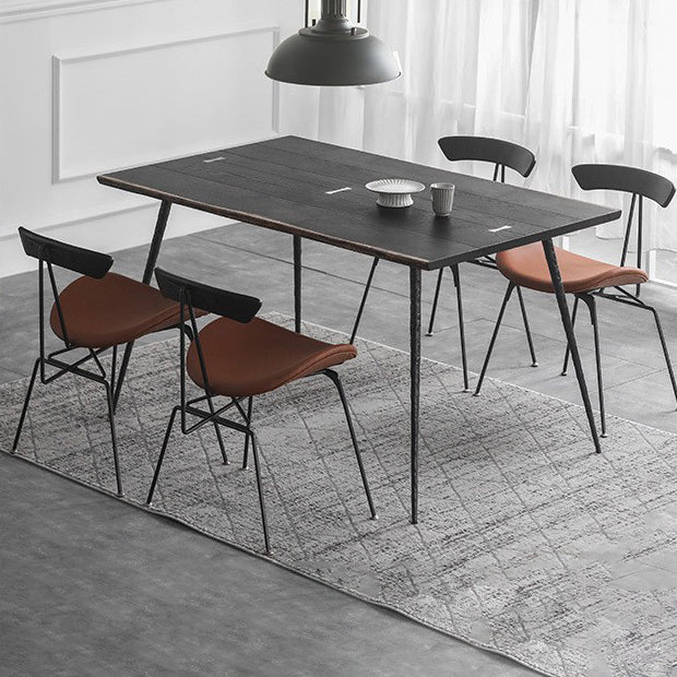 Black Oak Wood Dining Table Set 1/2/5 Pcs Industrial Metal Dinette Set for Home