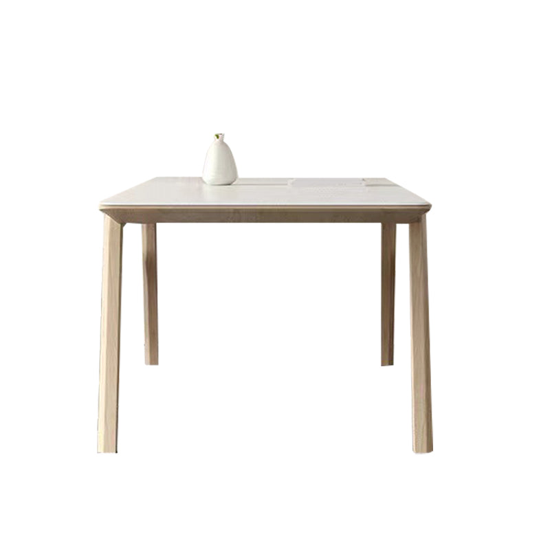 Stone Dining Table Set with Ash Wood Frame 1/4/5/7 Pcs Contemporary White Dining Set