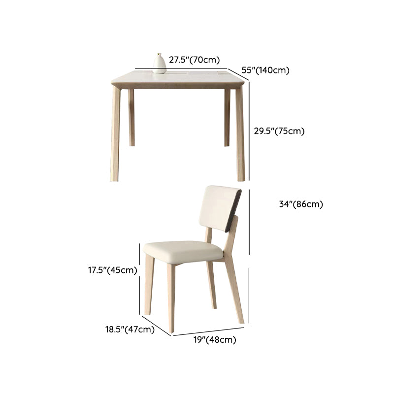 Stone Dining Table Set with Ash Wood Frame 1/4/5/7 Pcs Contemporary White Dining Set